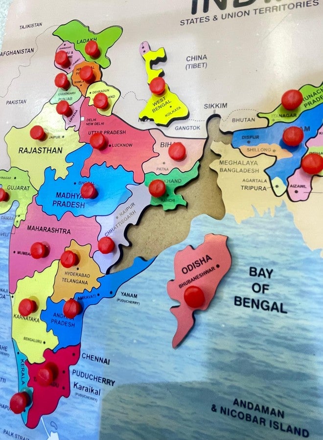 *MUKESH* MUKESH Wooden India Map Puzzle for Kids with States, Their Capitals, 23 Pieces with Knobs | Educational Wooden Puzzle Games for Boys and Girls|Map of India Puzzle for Kids|Jigsaw Puzzle Games for Kid - Image 4